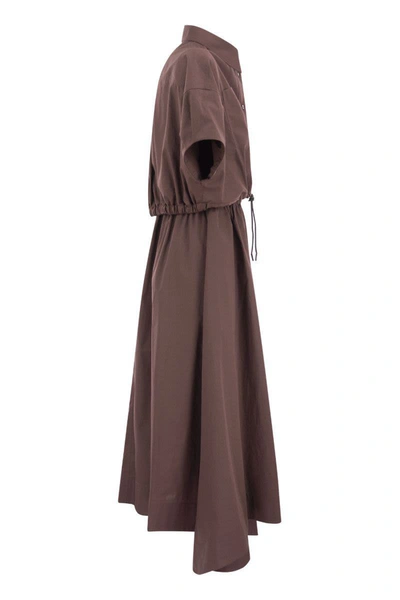 Shop Brunello Cucinelli Cotton Poplin Dress With Matching Shirt In Burgundy