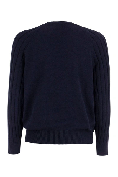 Shop Brunello Cucinelli Crew-neck Sweater With Raglan Sleeve In Blue
