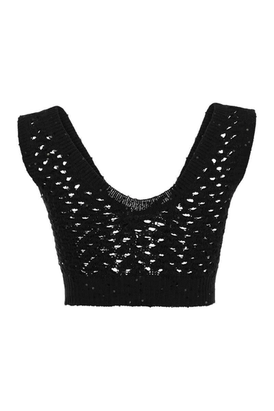 Shop Brunello Cucinelli Dazzling Net Knitted Top In Cotton, Linen And Silk In Black