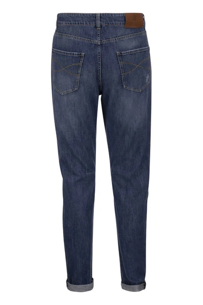 Shop Brunello Cucinelli Five-pocket Leisure Fit Trousers In Old Denim With Rips In Denim Blue