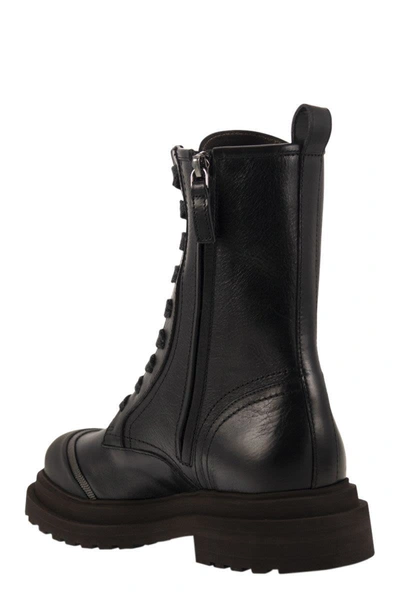 Shop Brunello Cucinelli Leather Boot With 'precious Contour In Black
