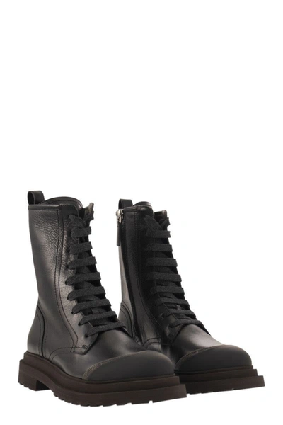 Shop Brunello Cucinelli Leather Boot With 'precious Contour In Black