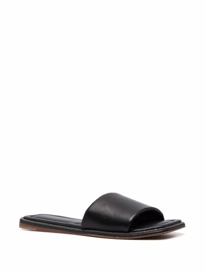Shop Brunello Cucinelli Leather Flat Sandals In Black