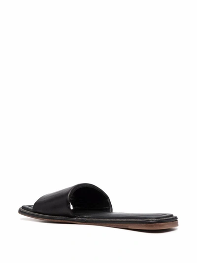 Shop Brunello Cucinelli Leather Flat Sandals In Black