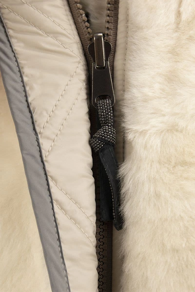Shop Brunello Cucinelli Long Reversible Waistcoat With Sheepskin Fur In Dove Grey