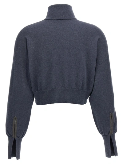 Shop Brunello Cucinelli Monile Turtleneck Sweater In Blue