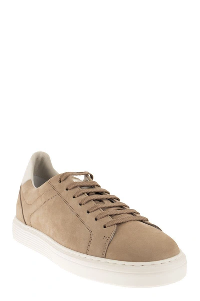 Shop Brunello Cucinelli Nabuk Calfskin Trainers In Beige