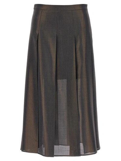 Shop Brunello Cucinelli Pleated Laminated Skirt In Gray