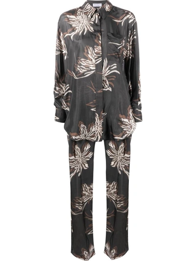 Shop Brunello Cucinelli Printed Silk Jumpsuit In Grey