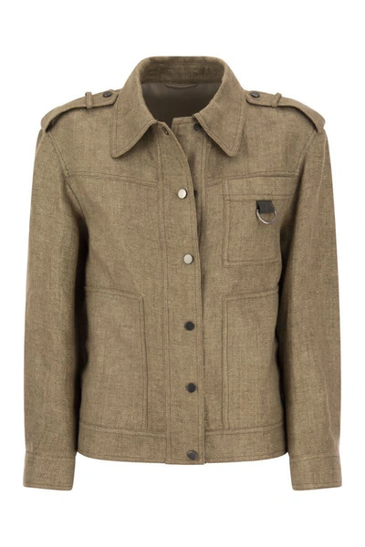 Shop Brunello Cucinelli Sparkling Washed Linen Twill Jacket With Precious D-ring In Gold
