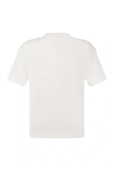 Shop Brunello Cucinelli Stretch Cotton Jersey T-shirt With Shiny Shoulders In White