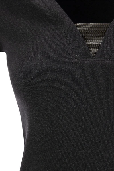 Shop Brunello Cucinelli Stretch Cotton Rib Jersey T-shirt With "precious Insert" In Anthracite