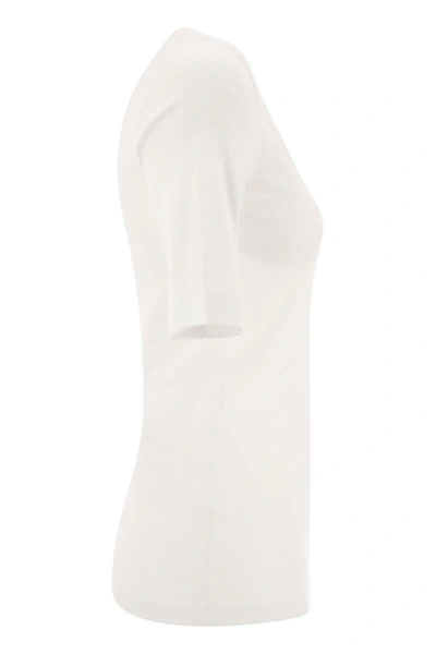 Shop Brunello Cucinelli Stretch Cotton Rib Jersey T-shirt With "precious Insert" In White