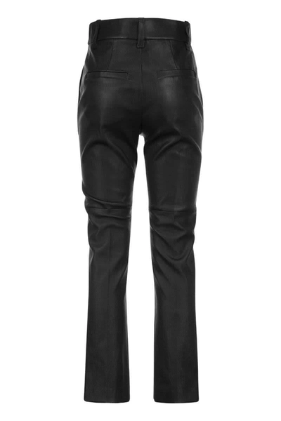 Brunello Cucinelli Women Stretch Nappa Leather Square Cigarette Trousers With Jewellery In Black
