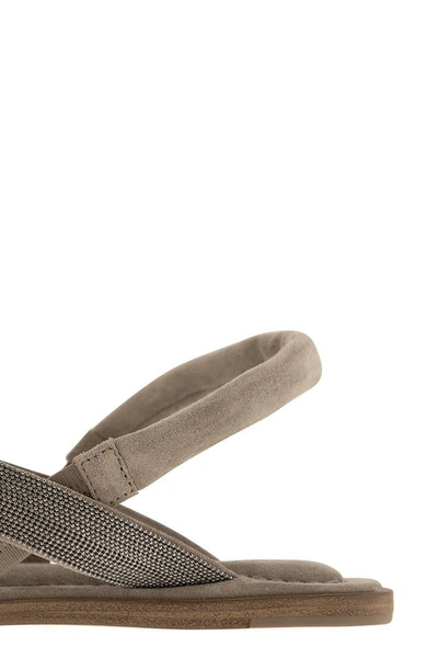 Shop Brunello Cucinelli Suede Leather Sandals In Rock
