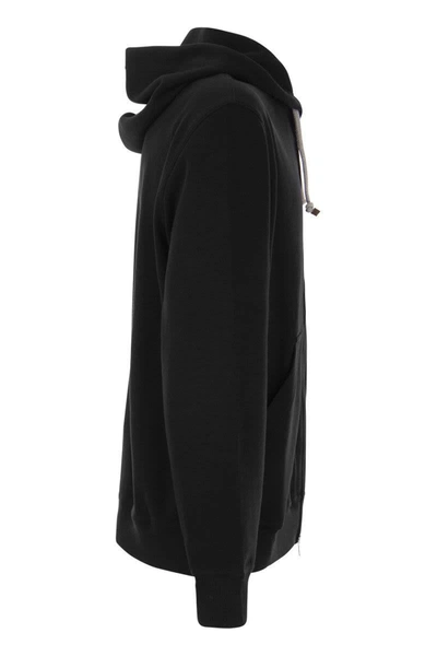 Shop Brunello Cucinelli Techno Cotton Interlock Zip-front Hooded Sweatshirt In Black