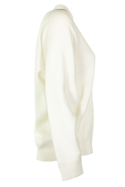 Shop Brunello Cucinelli White V-neck Sweater Cashmere Sweater With Monili