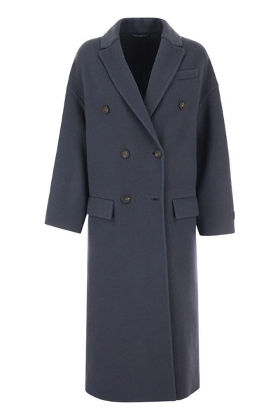 Shop Brunello Cucinelli Wool And Cashmere Double-breasted Coat In Blue