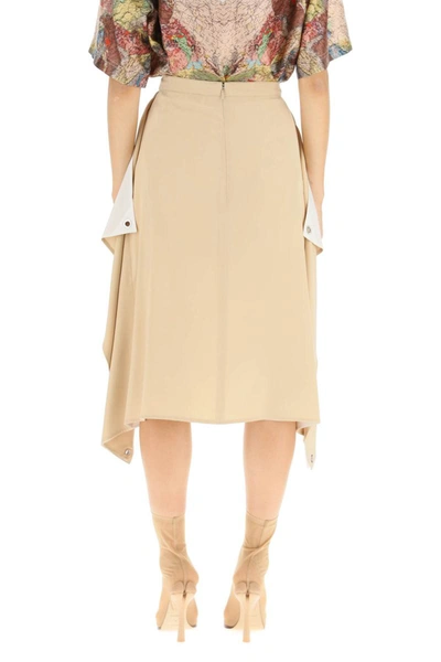 Shop Burberry 'thea' Silk Midi Skirt In Beige