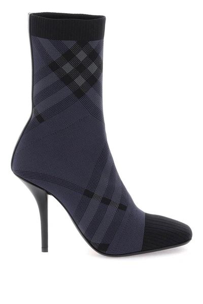 Shop Burberry Check Knit Ankle Boots In Multicolor