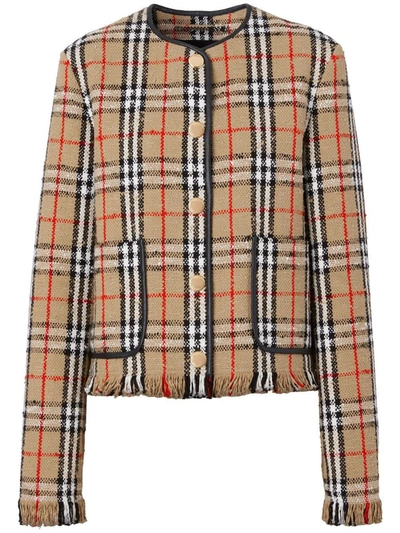 Shop Burberry Checl Motif Jacket In Beige