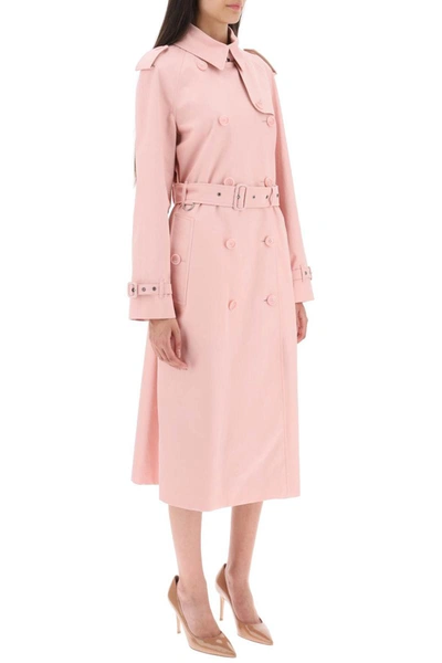 Shop Burberry Long Trench Coat In Cotton Gabardine In Pink