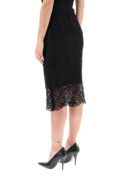 Shop Burberry Macrame Lace Pencil Skirt In Black