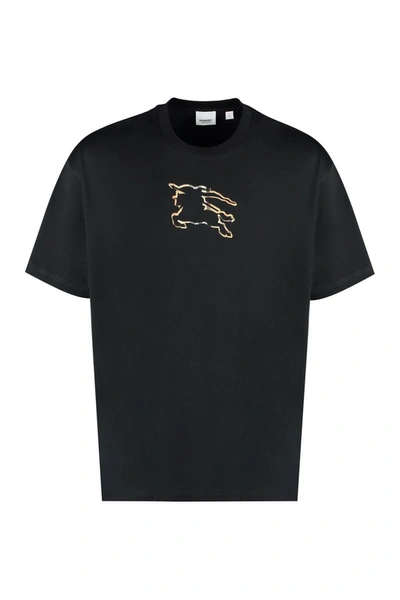Shop Burberry Printed Cotton T-shirt In Black