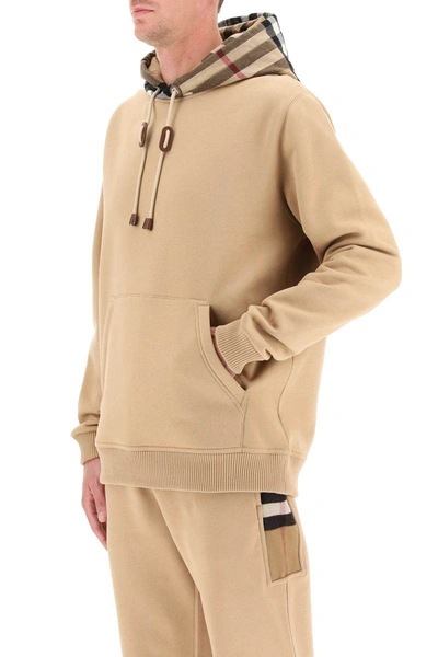 Shop Burberry Samuel Sweatshirt With Tartan Hood In Beige