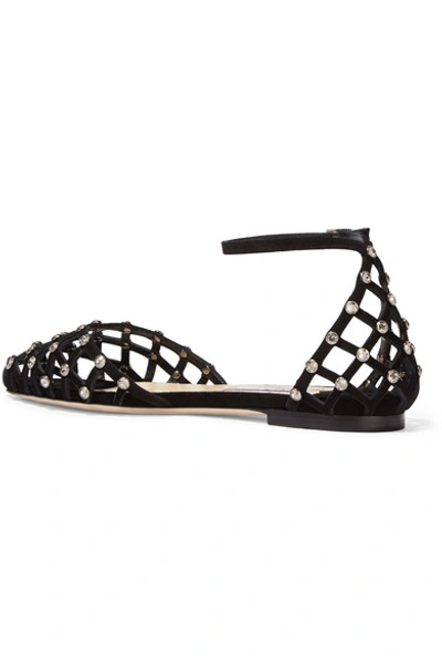 Shop Jimmy Choo Davinia Crystal-embellished Suede Point-toe Flats