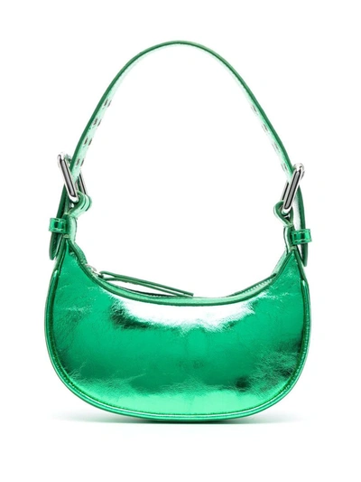 Shop By Far Mini Soho Metallic Leather Shoulder Bag In Green