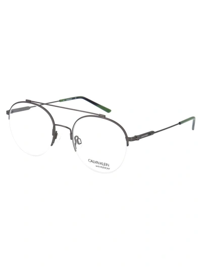 Calvin Klein Satin Silver Metal Optical Glasses In 008 Satin Gunmetal