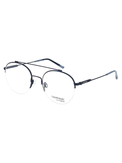 Calvin Klein Satin Silver Metal Optical Glasses In 410 Satin Navy