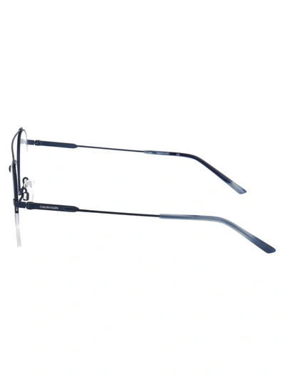 Calvin Klein Satin Silver Metal Optical Glasses In 410 Satin Navy