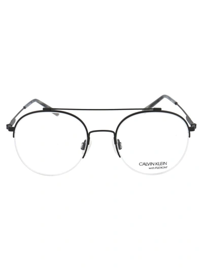 Calvin Klein Satin Silver Metal Optical Glasses In 001 Satin Black
