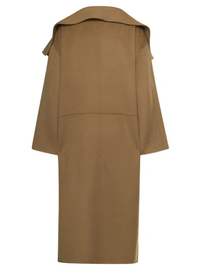 Shop Totême Camel Brown Oversize Coat With Shawl Lapels In Wool And Cashmere Woman Toteme In Beige
