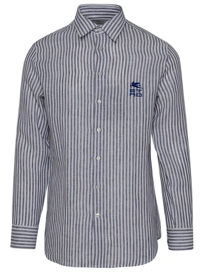 Shop Etro Blue Striped Linen Roma Shirt In Multicolor