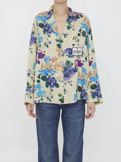 Shop Off-white Camoflo Jacquard Pajama Shirt In <p>camoflo Jacquard Pajama Shirt In Fluid Viscose In The Shades Of Sand With All-over Multicolor Jac