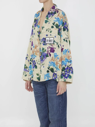 Shop Off-white Camoflo Jacquard Pajama Shirt In <p>camoflo Jacquard Pajama Shirt In Fluid Viscose In The Shades Of Sand With All-over Multicolor Jac