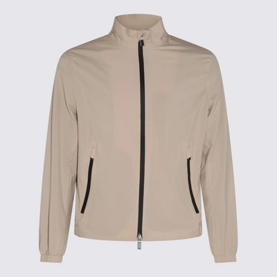 Shop Canali Beige Nylon Casual Jacket In <p>beige Nylon Casual Jacket From  Featuring Zip Closure, Highneck, Slash Zipped Pockets And L