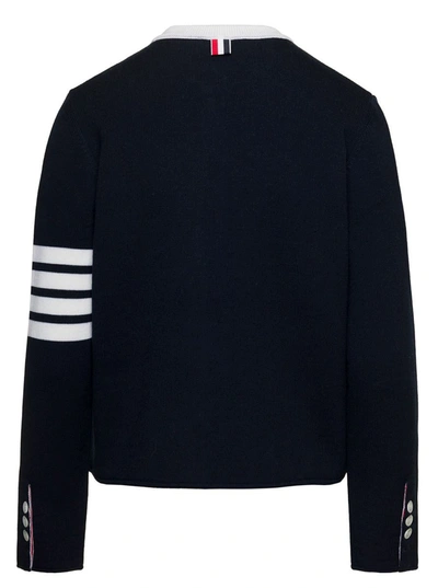 Shop Thom Browne Cardigan With 4-bar Stripe Detail In Black And White Wool Woman In Blu