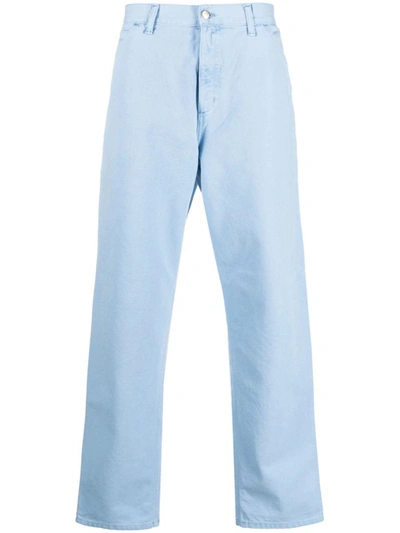 Shop Carhartt Wip Straight Leg Logo Trousers In Clear Blue