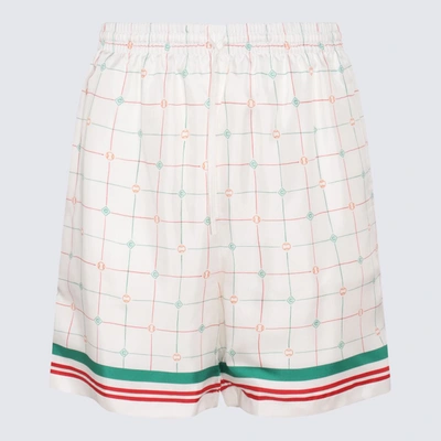 Shop Casablanca White Silk Tennis Club Check Shorts In <p>white Silk Tennis Club Check Shorts From  Featuring Elasticated Waistband, Multicolour
