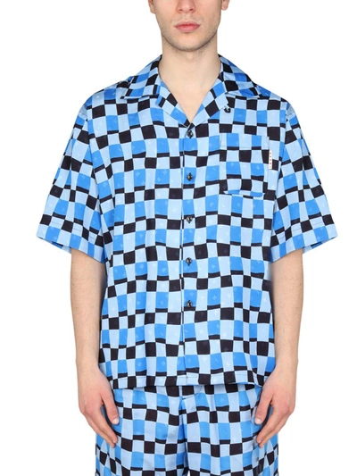 Shop Marni Check Print Bowling Shirt In Multicolor