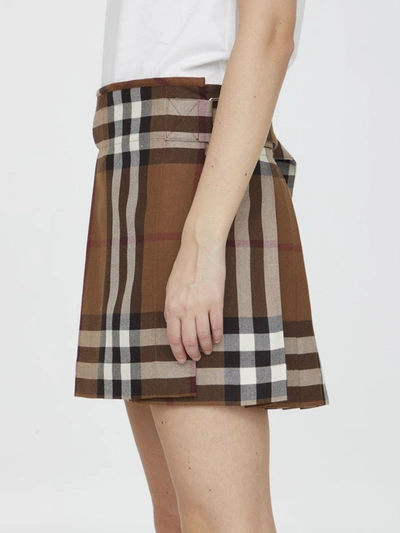 Shop Burberry Check Pleated Skirt In Brown