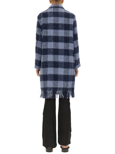 Shop Woolrich Check Print Coat In Blue