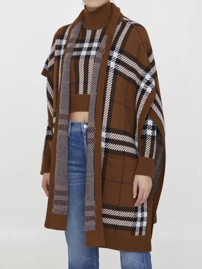 Shop Burberry Check Wool Cape In Brown