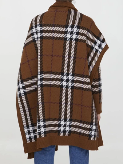 Shop Burberry Check Wool Cape In Brown