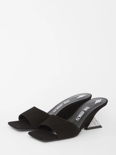 Shop Attico Cheope Mules In <p>cheope Mules In Black Suede With Crystal-encrusted Geometric Heel. Square And Open Toe And Leathe
