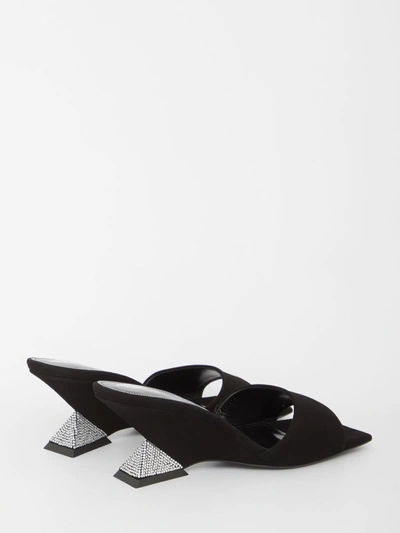 Shop Attico Cheope Mules In <p>cheope Mules In Black Suede With Crystal-encrusted Geometric Heel. Square And Open Toe And Leathe